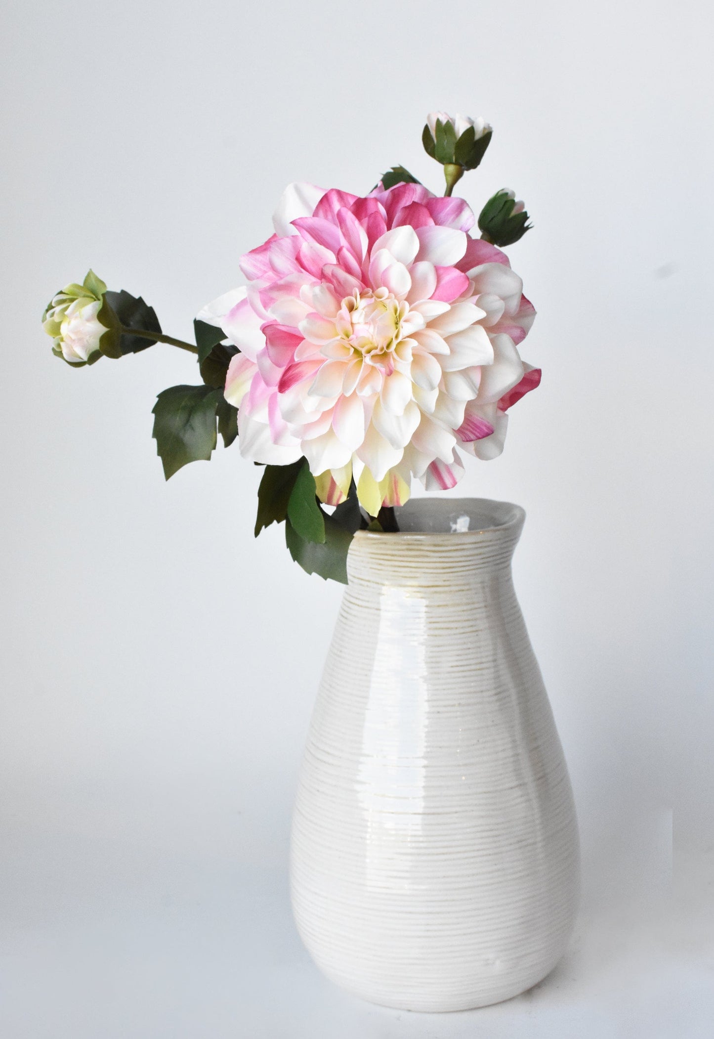 23.5" Faux Pink / Cream Dahlia w/Bud Stem