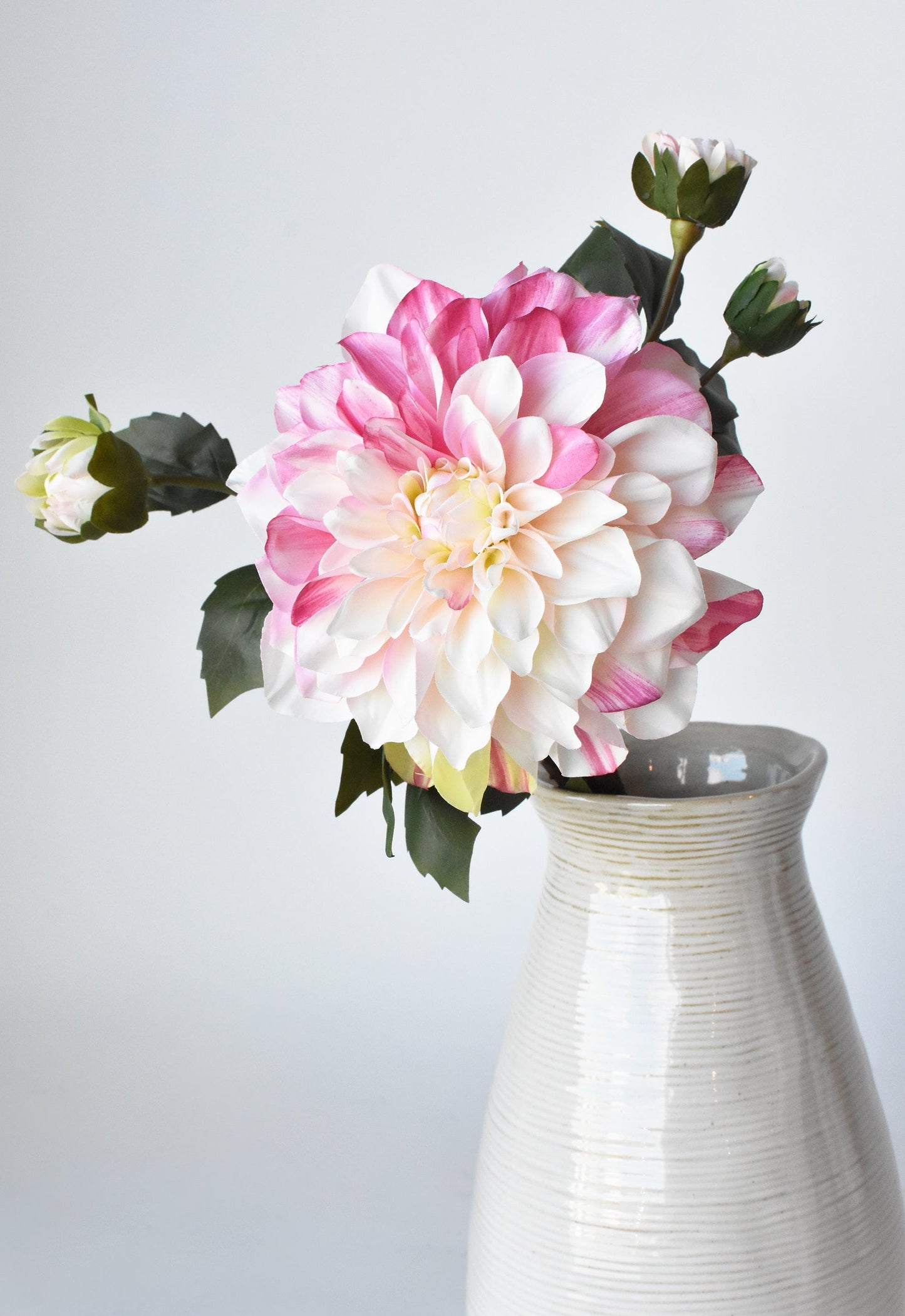 23.5" Faux Pink / Cream Dahlia w/Bud Stem